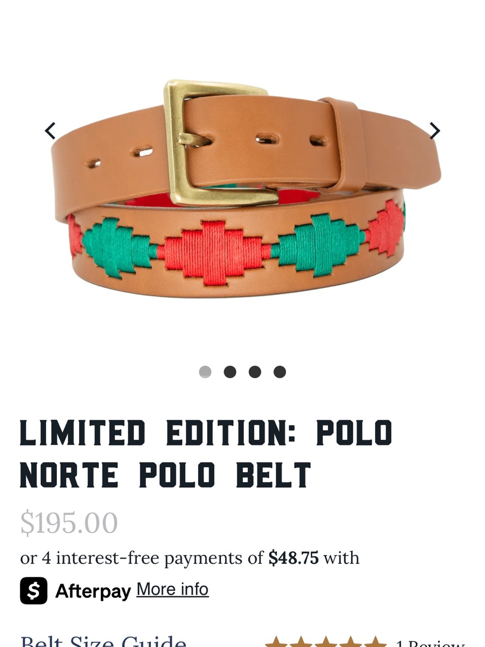 Limited Edition La Matera Tan Leather Belt with Red & Green Stitching 38